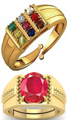 BHAIRAW GEMS Ratti Stone Adjustable Ring for Men & Women Stone Cubic Zirconia, Ruby Ring