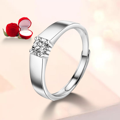 MYKI SterlinAdjustable Rings For Men & Boys Stainless Steel Cubic Zirconia Silver Plated Ring