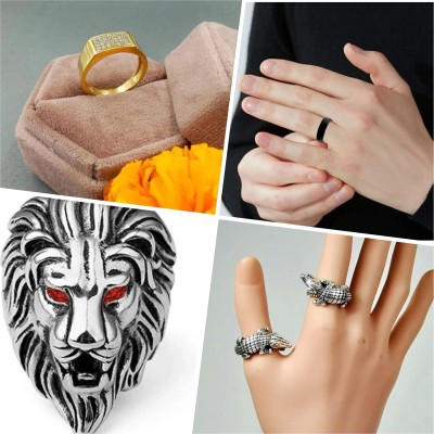Vipunj Stylish Rings Alloy Cubic Zirconia Gold, Titanium, Sterling Silver Plated Ring Set