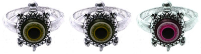 Dynamic Retail Global Set of 3 Rings for Men & Women, Black-Red Alloy Ring