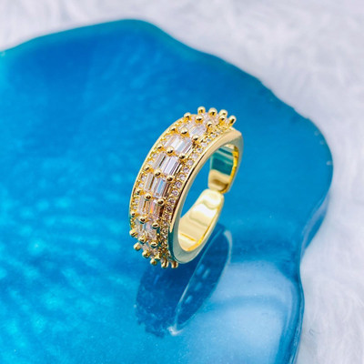 ZIVOM Baguette Cut Copper Cubic Zirconia Gold Plated Ring