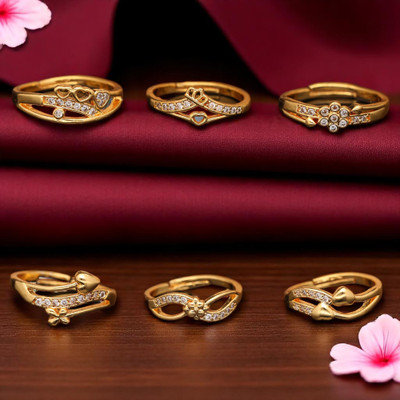 Hetshree Elegant Gold Combo Rings Collection Brass Diamond Gold Plated Ring