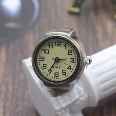 Uniqon Stretchable Analog Watch/Clock Design Men Hand Finger Ring With Elastic Band Metal, Stainless Steel Silver Plated Ring