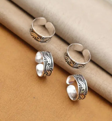 KRISHMAYATOZ Staylish Adjustable Toe Rings Set For Women Brass Silver Plated Toe Ring Set