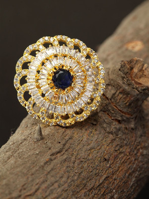 BHANA STYLE BHANA STYLE Gold Plated American Diamond Stone Studded Circural Ring Alloy Cubic Zirconia Gold Plated Ring