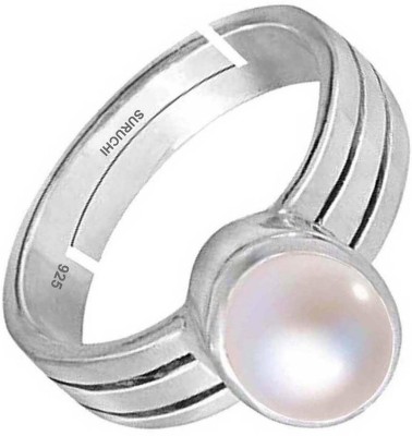 Suruchi Gems & Jewels Pearl (Moti) 6.25 Ratti or 5.50 Ct Gemstone Men bis Hallmark 925 Sterling Silver Ring