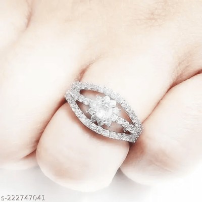 Velvet Jewelz American Diamond Ring Oval Shaped for Women and Girls Alloy Ring