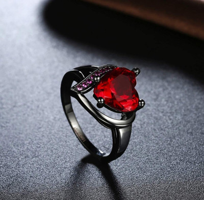 UWISH UW Red Heart Ring Alloy Ruby Silver Plated Ring