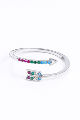 RANISHAA Arrow Ring with Multi-Coloured Gemstones, Adjustable Ring Band Sterling Silver Cubic Zirconia Ring