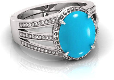 BHAIRAW GEMS Silver Turquoise Silver Plated Ring