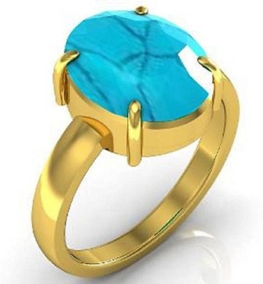 Gemzonite Turquoise Line (Firoza) Ring for Men and Women Brass Gold Plated Ring