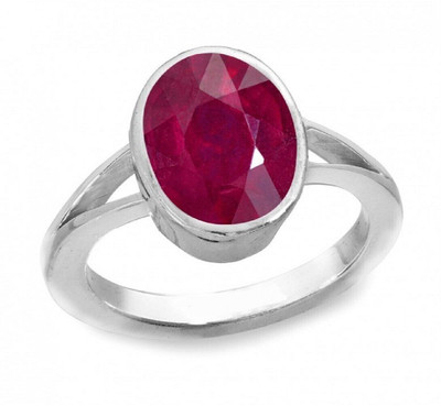 Gemzonite Ruby / Manik Ring with natural ruby gemstone certified ruby ston ring Brass Ruby Silver Plated Ring