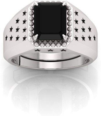 BHAIRAW GEMS 3.25 to 21.25 Ratti Black Haqiq Astrological Adjustable for Men and Women,s Brass Agate Silver Plated Ring