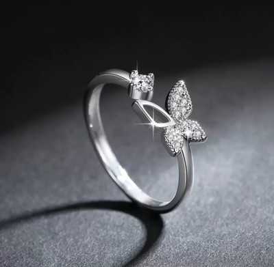 vs unique collections Silver Adjustable Size AD Diamond Nug Hollow Wings Butterfly Thumb Finger Rings Stainless Steel Silver Plated Ring