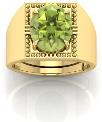 Pranjal Gems 12.25 Ratti Peridot Gemstone Adjustable Ring With Lab CertificateOJ Crystal Peridot Gold Plated Ring