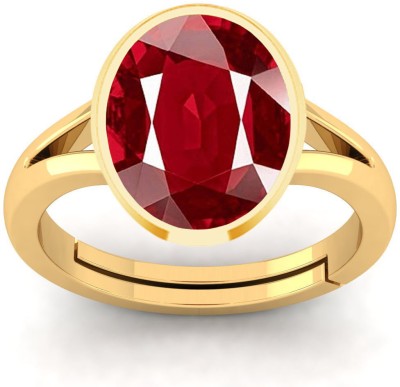 SHAHNU 5.25 Ratti Created Ruby Manik Gemstone Gold Plated Ring for Women's and Men's Brass Ruby Ring