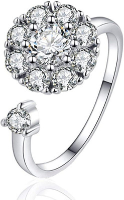 Neerajyoti rotating fidget ring silver Alloy Cubic Zirconia Rhodium Plated Ring