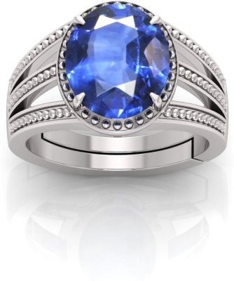 MBVGEMS Natural Blue Sapphire Gemstone Ring 10.00 CT Neelam Adjustable Ring For Unisex Brass Sapphire Silver Plated Ring