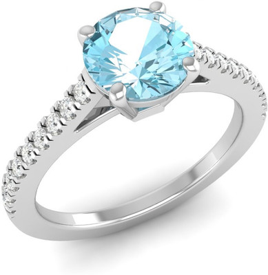 Bluejwel Round Aquamarine Solitaire Ring - Purity of the Ocean Sterling Silver Cubic Zirconia, Aquamarine Sterling Silver Plated Ring