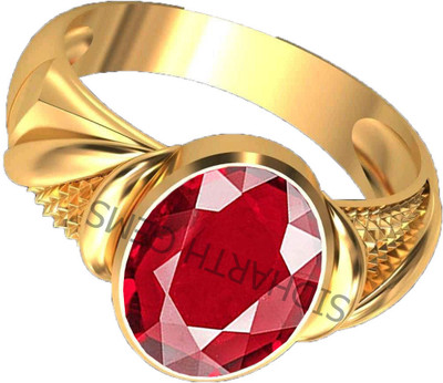 SIDHGEMS 7.25 Ratti 6.00 Carat Natural Ruby Stone Manik Ring Brass Ruby Gold Plated Ring
