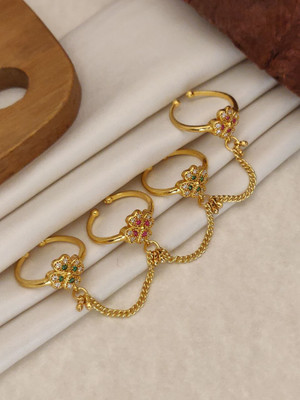 SHIVAY FASHION HUB KHODALKRUPA JEWELLERY MICRO GOLD 4 RING FREE SIZE COMBO Alloy Chain Ring - Multi Finger