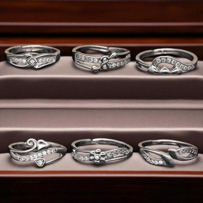 Hetshree Elegant Silver Combo Rings Collection Brass Diamond Silver Plated Ring