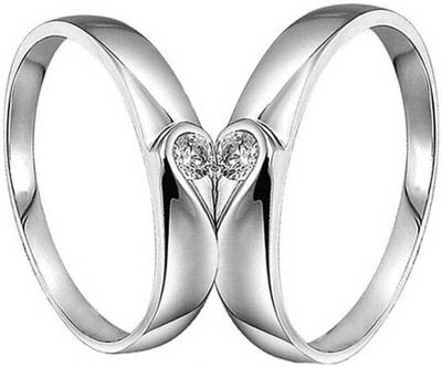 ruby collection Valentine & Purposal Couple Ring Set for Your Loved One in Adjustable Size/ coup Alloy Zircon Silver Plated Ring Set