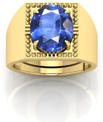 Om Gayatri Corp 13.25 Ratti Blue sapphire Aget AdjuGemstonestable Brass Metal Ring for Unisex Brass Sapphire Gold Plated Ring