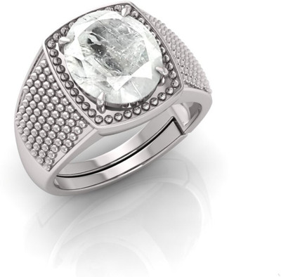 TODANI JEMS 14.25 Ratti Safed Pukhraj Gemstone Adjustable Ring With Lab CertificateFF Stone Sapphire Silver Plated Ring