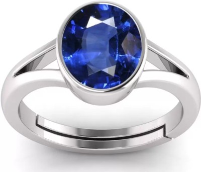 Ringry Natural Certified 5.25 Ratti Blue Sapphire Gemstone Astrology Adjustable Ring Metal Sapphire Silver Plated Ring