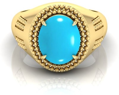 TODANI JEMS 9.25 Ratti Firoja Gemstone Adjustable Ring With Lab CertificateFC Stone Turquoise Brass Plated Ring