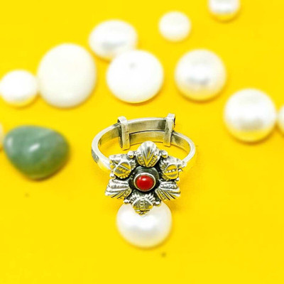 jsaj ROUND SHAPE RING WITH DESIGN ALL AROUND WITH JASPER STONE Sterling Silver Ruby Silver Plated Ring