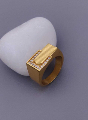 MAME CREATION Gold Plated Diamond Wedding,Partywear ring-64 Brass Diamond Gold Plated Ring