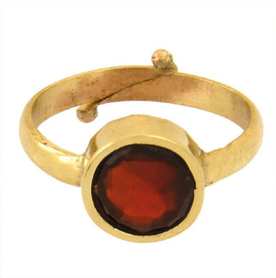 Gemzonite Original and Certified Gomed/Garnet Ring Astrological Stone for Unisex Brass Garnet Gold Plated Ring