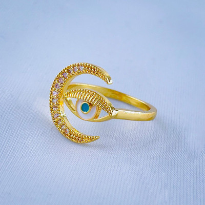 ZIVOM Moon Evil Eye Copper Cubic Zirconia Gold Plated Ring