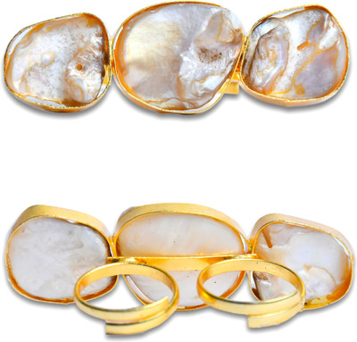 Ivikkka Handmade Gold-Plated Adjustable Triple Stone Statement Ring for Women Alloy Ring