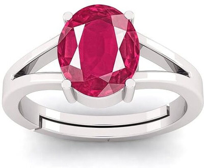 KUSHMIWAL GEMS 7.25 Ratti 6.25 Crt Ruby MANIK Stone PANCHDHATU Adjustable Mens&Womens Ring Brass Ruby Silver Plated Ring