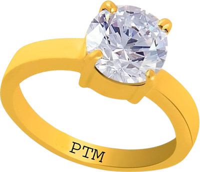 PTM Certified Zircon (American Diamond) Gemstone 8.25 Ratti or 7.50 Carat for Male and Female Panchdhatu 22K Gold Plated Alloy Ring