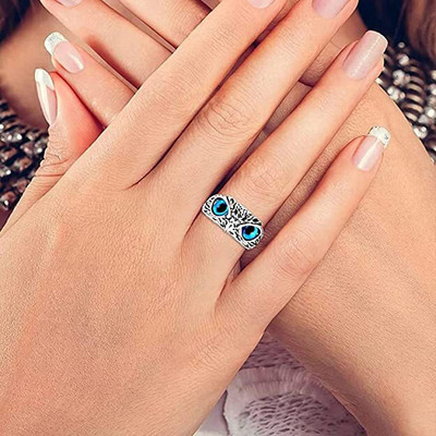 Syfer Owl Eye Ring for Men and Women ( combo- Adjustable) Stainless Steel Silver Plated Ring