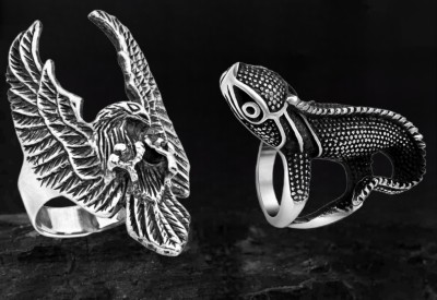 Sunshine Creations Trendy Stylish Lizard Ring And Flying Egale Ring Combo Pack of 2 Pcs Rings Stainless Steel Silver Plated Ring