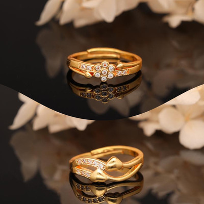 Sangria Gold-Plated Combo Set of Stylish Adjustable Rings Brass Diamond Gold Plated Ring Set