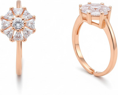 forevershine Rose-Gold Tone Radiant Solitaire CZ Ring for Women | Designer Adjustable Band Alloy Cubic Zirconia Ring