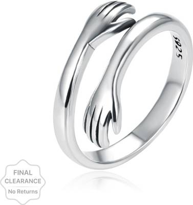 SILVERSHOPE I LOVE YOU TWO HANDS HUG RING STAINLESS STEEL COUPLE