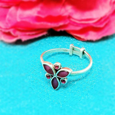 jsaj TRIANGLE SHAPE RING WITH RUBY STONE IN 925 STERLING SILVER Sterling Silver Emerald Silver Plated Ring
