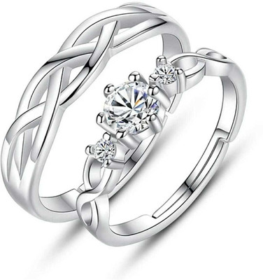 Inori Stainless Steel Zircon Sterling Silver Plated Ring Set
