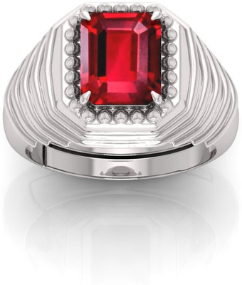 BHAIRAW GEMS 3.25 To 21.25 Ratti Ruby Adjustable /Anguthi With Lab Certificate A1+++Quality Brass Ruby Silver Plated Ring