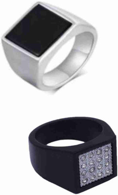 Neerajyoti Square ad ring combo set Alloy Cubic Zirconia Titanium, Silver Plated Ring Set