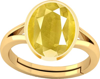 SHAHNU 8.25 Ratti Created Yellow Sapphire Ring With Lab Certificate for Men and Women Brass Sapphire Ring