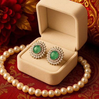 Chothy CHOTHY Gold Plated Ruby & American Floral Stud Earring | Cubic Zirconia Earring Brass Clip-on Earring