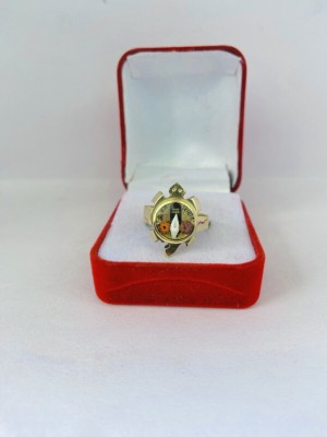 R G MART Asthadhatu Kachua Shivling (Tortoise) 2 Rudraksha Shank Para Brass Gold Plated Ring